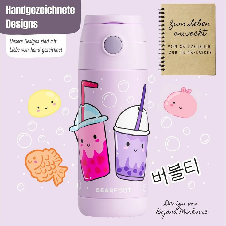BEARFOOT Trinkflasche Thermo Kinder Trinkflasche Edelstahl - BubbleTea lila, Thermosflasche, auslaufsicher, Edelstahl, Kinderflasche, BPA-frei – Bild 4