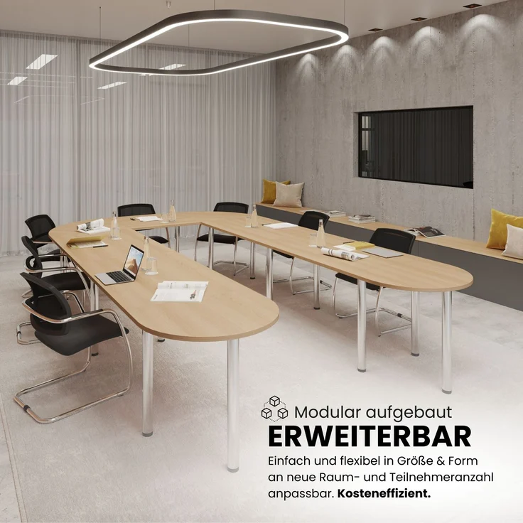 bümö Konferenztisch O-Form 320x240 cm großer Besprechungstisch in Eiche, Besprechungstisch mit Chromfüßen, Meetingtisch für 10 Personen, Tisch für Besprechungsraum & Meeting, SETK4-E-C – Bild 4