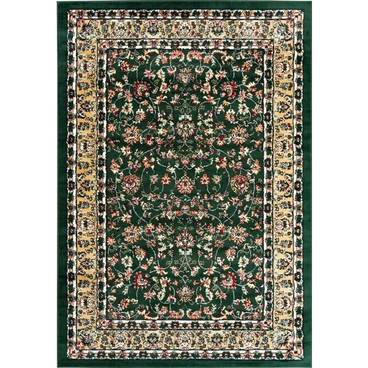 Vimoda Orientteppich Klassischer Teppich Kurzflor in Grün, Beige, Rot & Grau, Rechteckig, Höhe: 6 mm, Kunstvollem Klassik Muster Blumen GRÜN, Braun & Schwarz