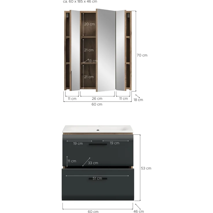 Badezimmer-Set >Ice< in Nox Oak / Schwarz - 60x185x46cm (BxHxT) – Bild 5