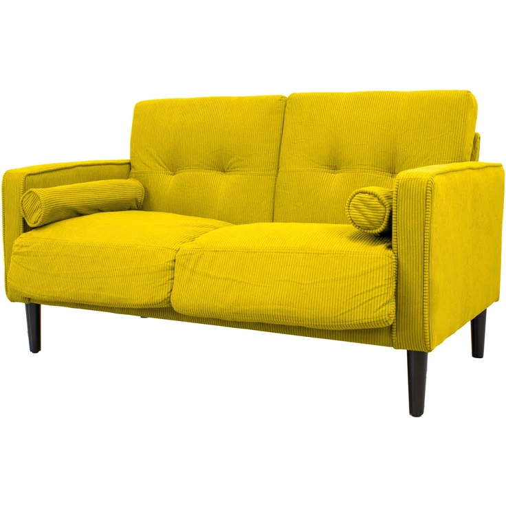 GARDENIA Festes Sofa Bezug aus Samt und Füllung aus Polyester, mit Beinen aus Holz und abnehmbaren Kissen Joy, Senf, 130 x 75 x 73 cm