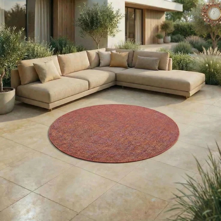 Jimri Outdoorteppich Key West, Rund, Outdoor Teppich Balkonteppich Terassenteppich