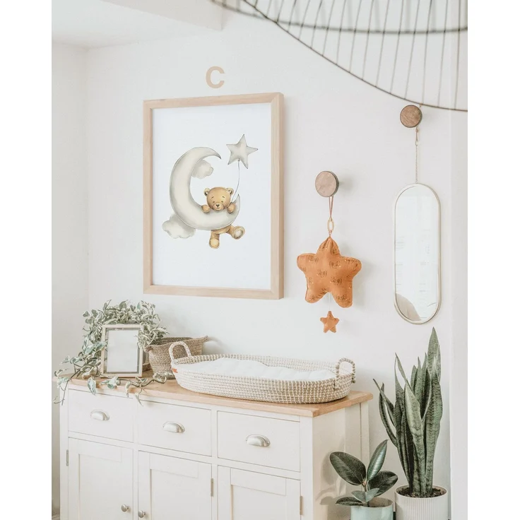 Poster Kinderzimmer Bilder · Geschenkidee für Kinder · Teddy Bären Flugzeug Pilot Mond Wolken· Deko Print ohne Rahmen - 60 x 90 cm / C