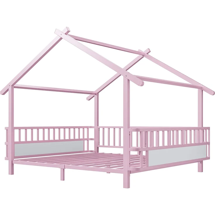ZUBALIYA Kinderbett 140 × 200 cm, Metall, Schutzgitter, Rosa – Bild 7