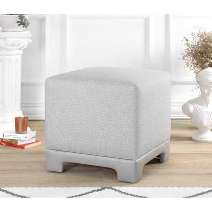 Stylish Grey Pouffe, 50 x 50 x 47 cm | 50% Cotton & 50% Linen, 35 DNS Orthopedic Sponge, 6 cm Thick | Faux Leather Legs, Perfect for Modern Living Spaces – Bild 1