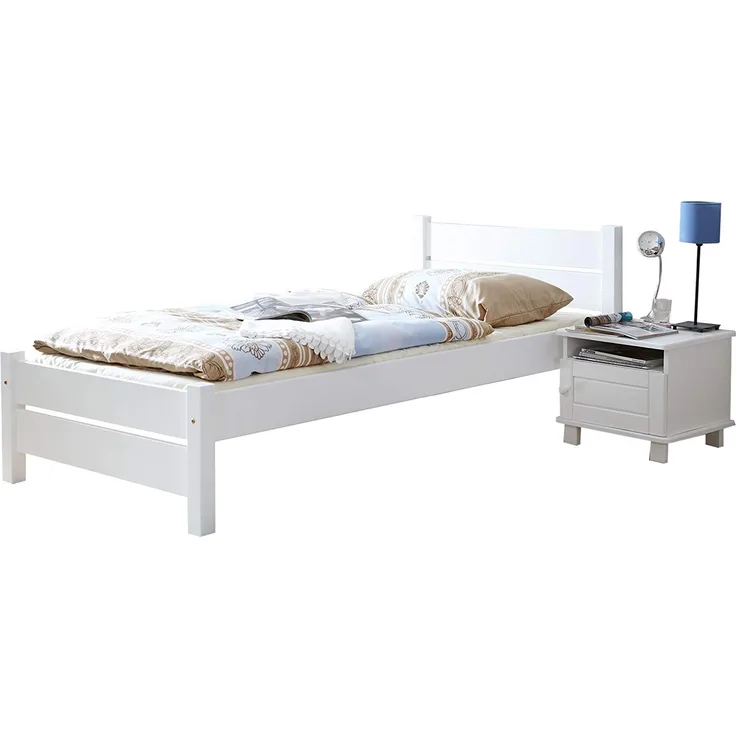 Ticaa 'Bora' Einzelbett, Kiefer massiv Weiß, 100x200 cm