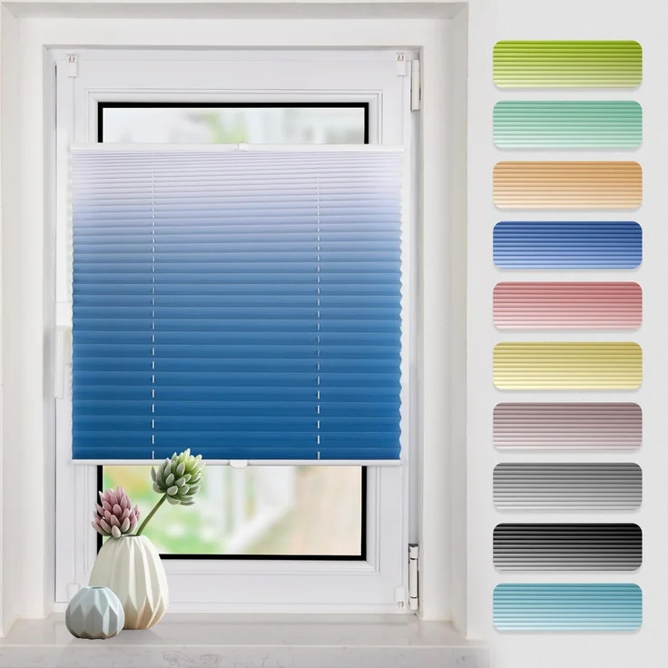 Plissee mit Farbverlauf 75x130 cm(BxH) Blau-Weiß plissees klemmfix ohne Bohen Blickdicht Faltrollo Lichtdurchlässig Rollos für Fenster ohne Bohren – Bild 1