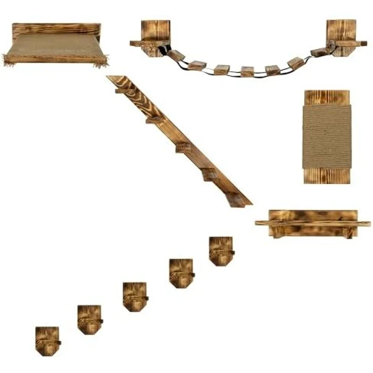 QLS Katzen-Kletterwand Geflammt & Lackiert, Wandliege Katzenliege Katzenbett Katzenregal und andere Elemente – Bild 4