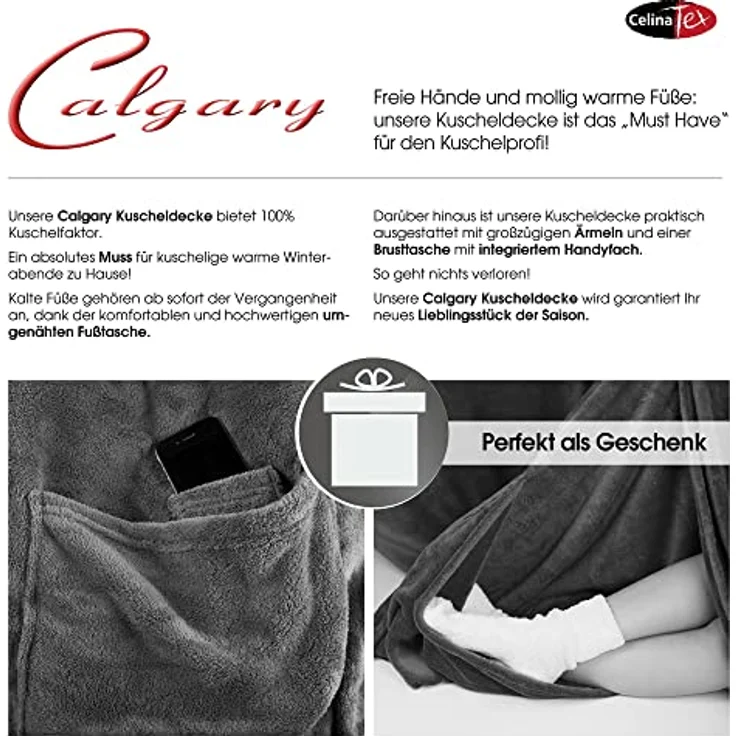 Wohndecke Calgary Kuscheldecke mit Ärmeln Sofa warm 150x180cm meliert blau, CelinaTex, allergikergeeignet,bügelfrei,flauschig,kuschelweich,mollig warm – Bild 5