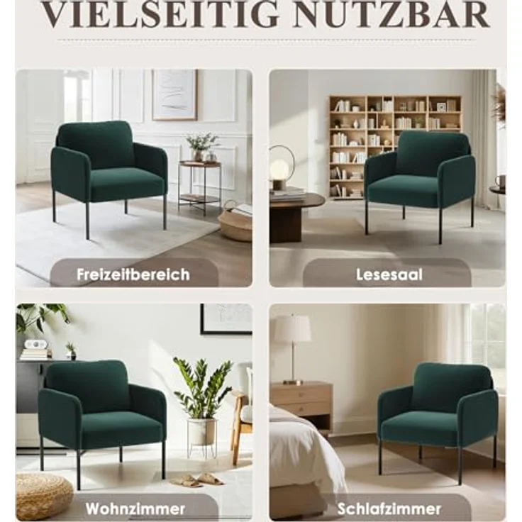 COLAMY Gepolsterter Ohrensessel 2er Set aus Samt – Moderner Lounge-Sessel mit weicher Rückenlehne, Komfortabler Sessel für Wohnzimmer, Schlafzimmer, Apartment & Leseecke, Grün – Bild 7