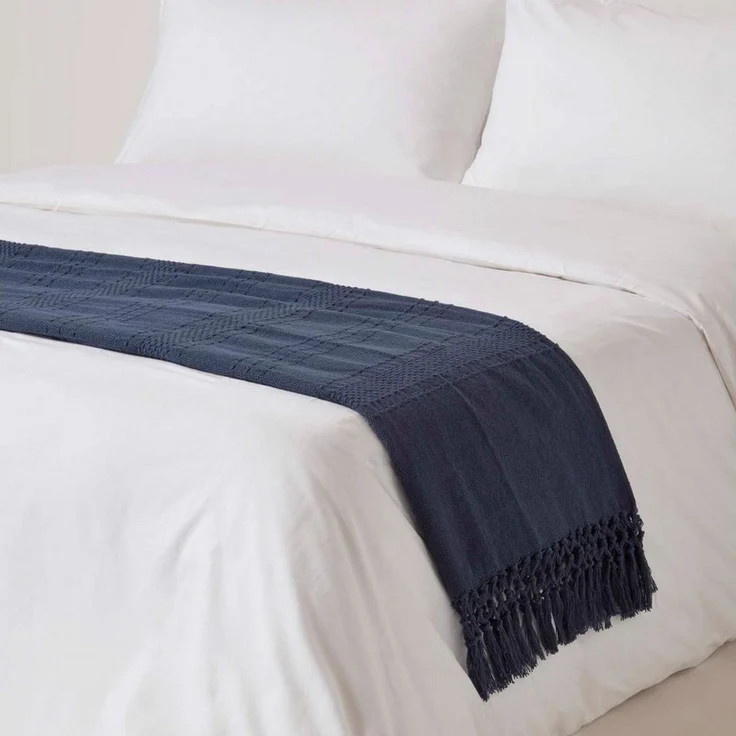 Plaid Kashi Tagesdecke blau 225 x 255 cm – Baumwolldecke mit Fransen, Homescapes – Bild 2