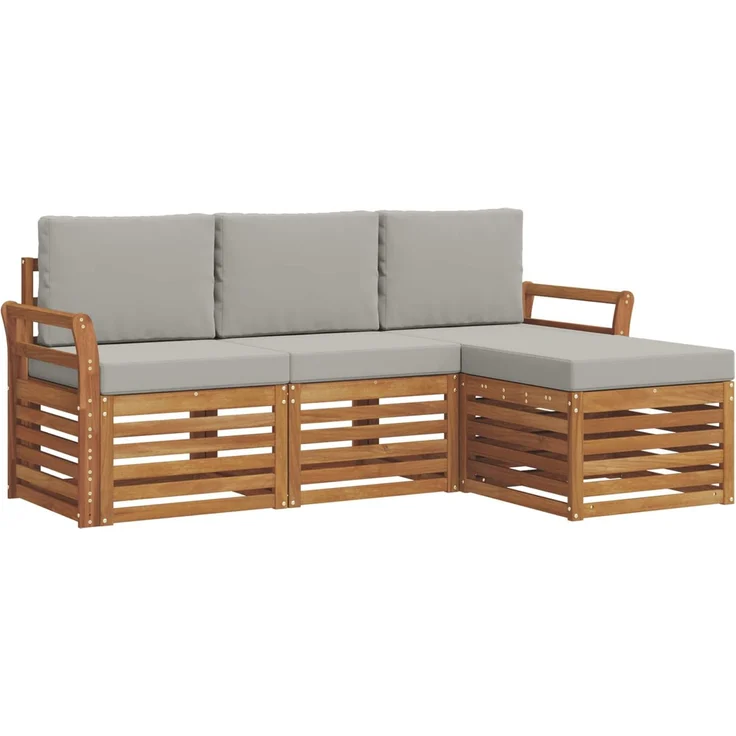 vidaXL Outdoor-Sofagarnitur 4 stk. 4-Sitzer Natur und Hellgrau 3374611 – Bild 2