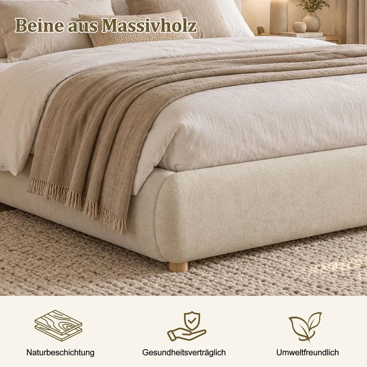 Polsterbett mit Bettkasten, Liegefläche 160×200 cm, hydraulisch, Chenille in Beige, ohne Matratze – Bild 6