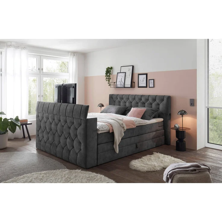 Boxspringbett Springdale - motorisierter TV-Halterung, geräumigem Bettkasten und Duo-Wendematratze H3/H4 - ED Exciting Design – Bild 2
