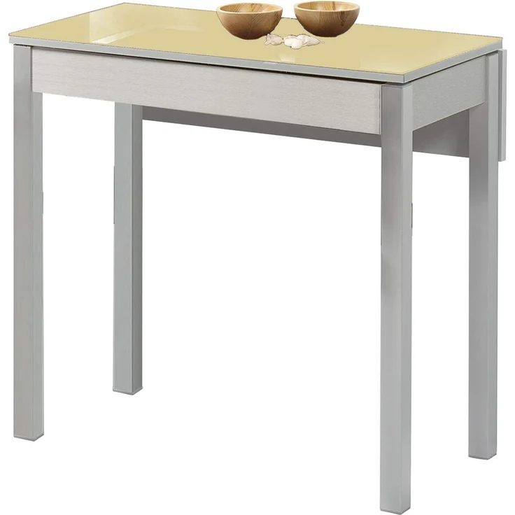 ASTIMESA Küchentisch mit Flügel, aus Glas, Beige, 50 x 90 cm