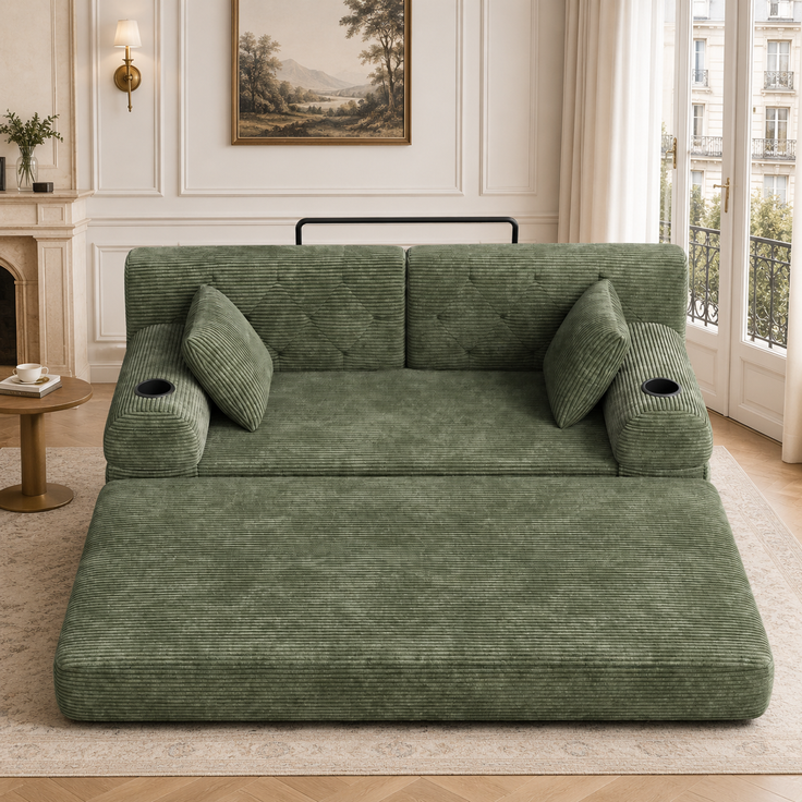 TavilaEcon 2-Sitzer Schlafsofa, komprimiertes Cord Sofa mit hoher Rückenlehne grün 81 × 80 × 168 cm (H × T × B) – Bild 9