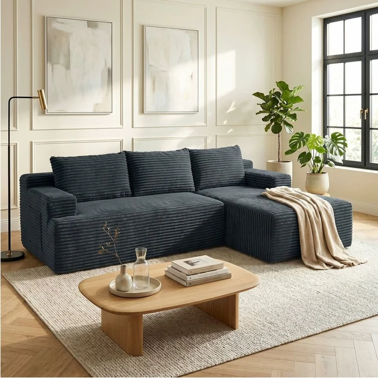 ANYSUN Ecksofa Couch L-Form, mit Liegeflache 3-Sitzer Ecksofa, Cord-Schlafsofa, Modulares Ecksofa, Loungesofa, Links / Rechts Chaiselongue Sofa,keine Montage erforderlich, modulares Schlafsofa für Wohnzimmer, Schlafzimmer, Wohnung und Büro – Bild 1