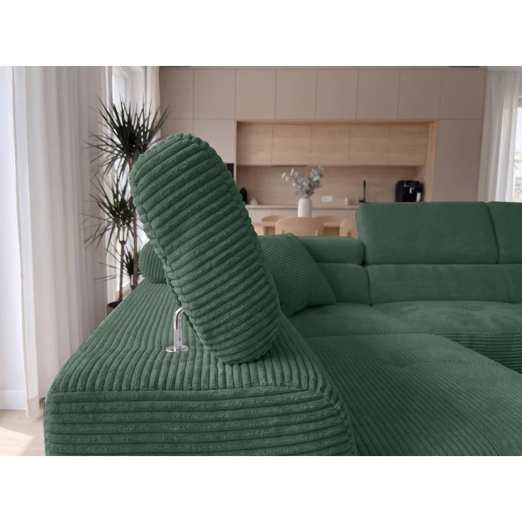 AX LIVING Konak Cord-Schlafsofa L Flaschengrün 276 cm, Bettkasten, Kopfstützen – Bild 6