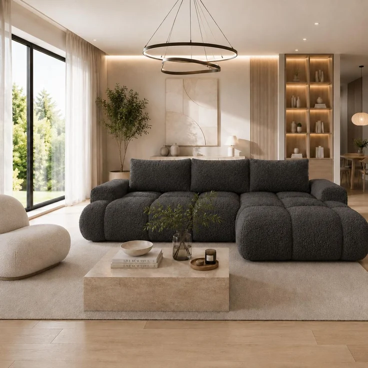 KRISAN MÖBEL Ecksofa BUBBLE in Anthrazit mit Schlaffunktion & Ottomane rechts, modernes Polstersofa, 275 × 73 x 170 cm, Liegefläche 160 × 216 cm in – Bild 5