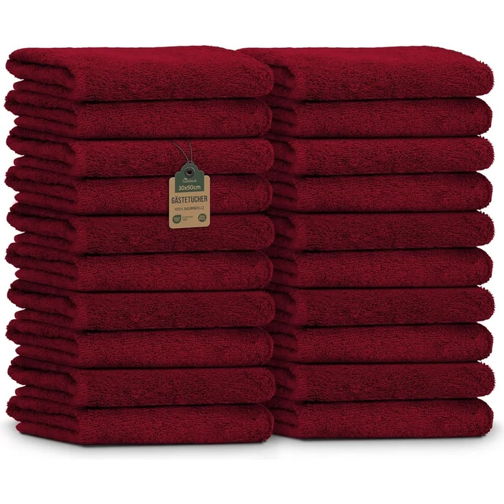 NatureMark Gästetücher – 20er Pack (30x50 cm), 100% Baumwolle, Oeko-TEX Zertifiziert, weich, saugfähig und pflegeleicht – Für Bad, Gäste & Spa – Bordeaux rot – Bild 1