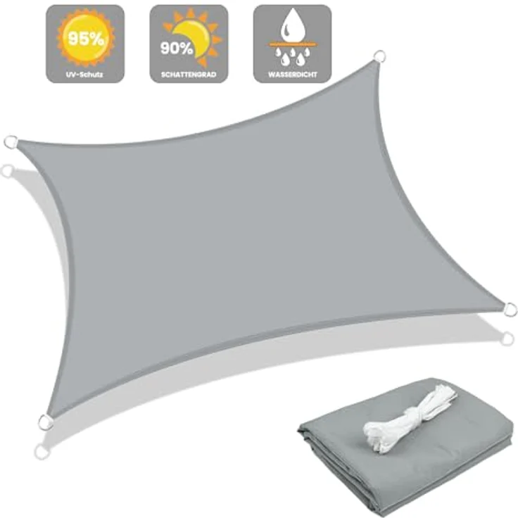 LOVE STORY Sonnensegel Wasserdicht 2x3 m Rechteckig PES Polyester Sonnenschutz Windschutz Balkon Terrasse 95% UV-Schut,für Balkon Garten,Hellgrau – Bild 3