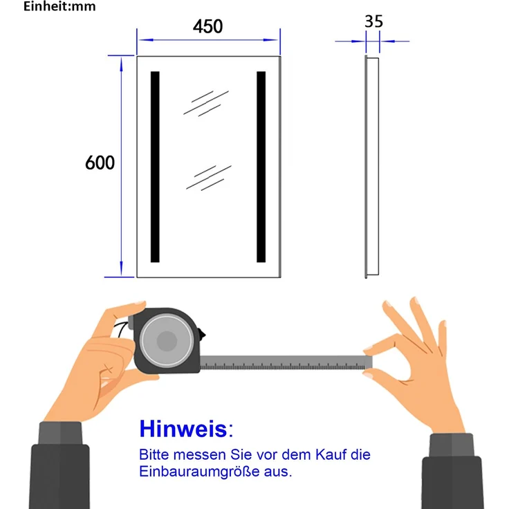 EMKE LED Badspiegel 45x60cm Badezimmerspiegel mit Kaltweißer Beleuchtung – Bild 5