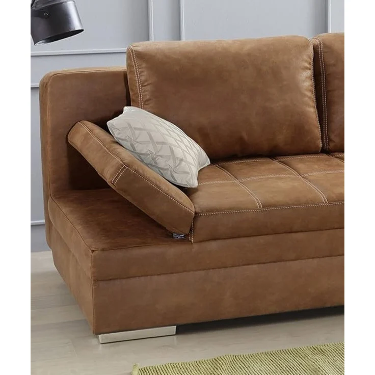 Schlafsofa verstellbar Bettkasten Couch Steppung Antiklederoptik in Braun Curry – Bild 6