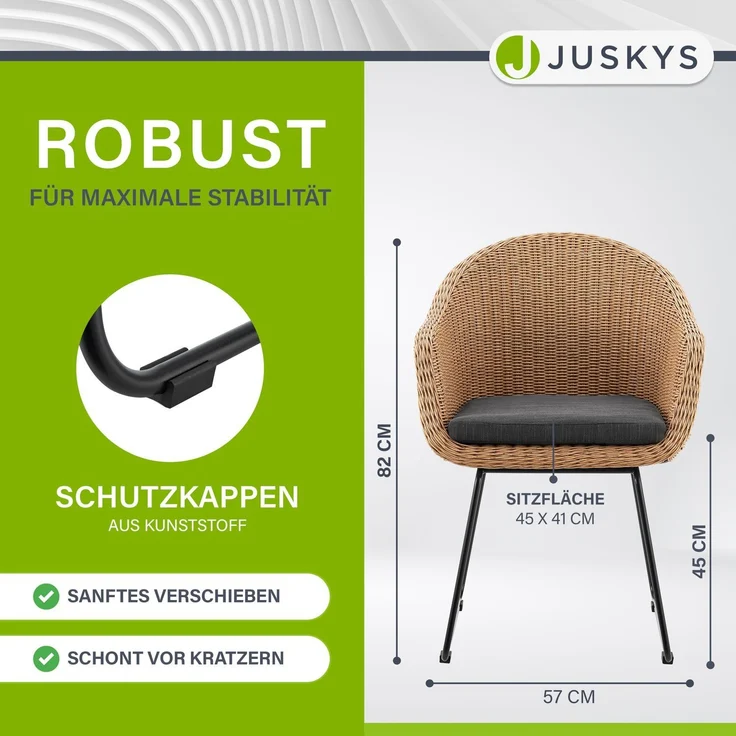Juskys Rattan Korbsessel Cody 2er Set mit Kissen - Indoor & Outdoor Rattanstühle - Korbstuhl bis 100 kg belastbar - Korbstühle modern - Stühle Natur – Bild 5