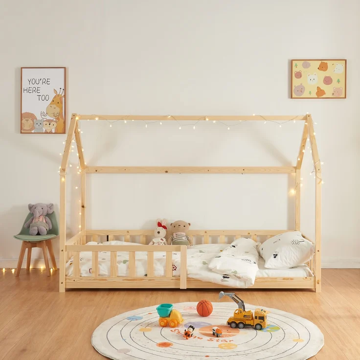 Hausbett Hesel, Kinderbett und Lattenrost, Holzoptik, 90x200 cm – Bild 2