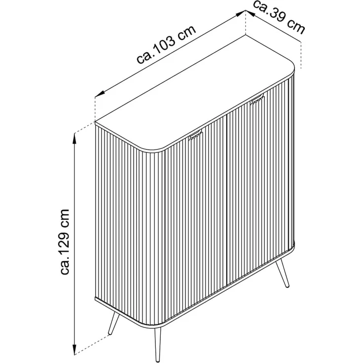 Lomadox Highboard ZARA-160, in Kaschmir Caschmere Rillen gerillt Füße goldfarben 103x129x39 cm – Bild 3