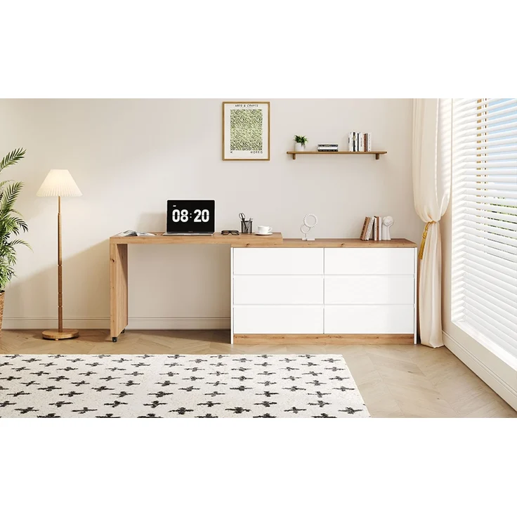 ZUBALIYA Schreibtisch mit feststellbaren Rollen – multifunktionales Design, 4 cm dickere, drehbare Tischplatte, fest arretierbar, weiß/Eiche, Faltbarer Schreibtisch, Eckschreibtisch, Sideboard,Dicke Materialie – Modell N880P4642189O – Bild 19