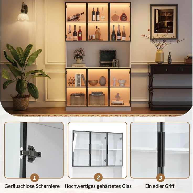 Vitrine 120x34x200 cm in Weiß mit Glastüren und App-gesteuerter LED-Beleuchtung – Bild 9