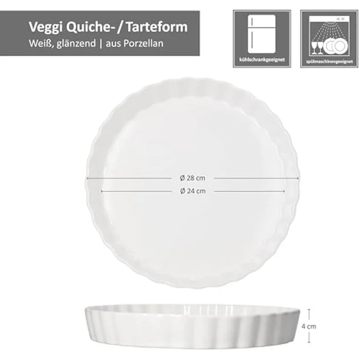 MamboCat Quicheform Quicheform Veggi weiß Ø28cm 1L Backform Kuchen Tarte Pie Porzellan – Bild 5