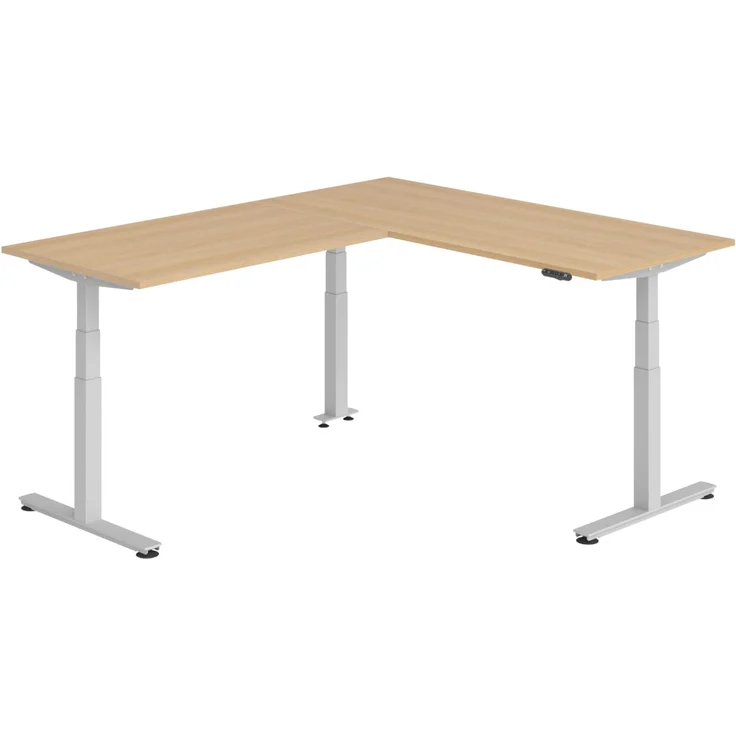 bümö Eckschreibtisch elektrisch höhenverstellbar L-Form: 180 x 220 cm in Eiche, Gestell silber - Stehschreibtisch mit Memory-Steuerung, elektrischer XXL Schreibtisch für die Ecke, XDSMW-1914-E-S – Bild 1