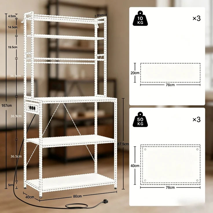 Moderner Stil Display-Regal,Coffee Bar Station,Küchenregal mit Steckdosen,Küchenkomode,Mini Küche Arbeitsstation--Helles Eichenholz--40x80x167cm--YOUDENOVA – Bild 7