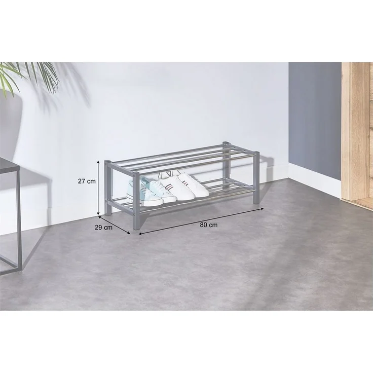 IDIMEX Schuhregal DUBLIN, Schuhständer mit 2 Ablagen, 90cm breit Schuhaufbewahrung Metall grau – Bild 3