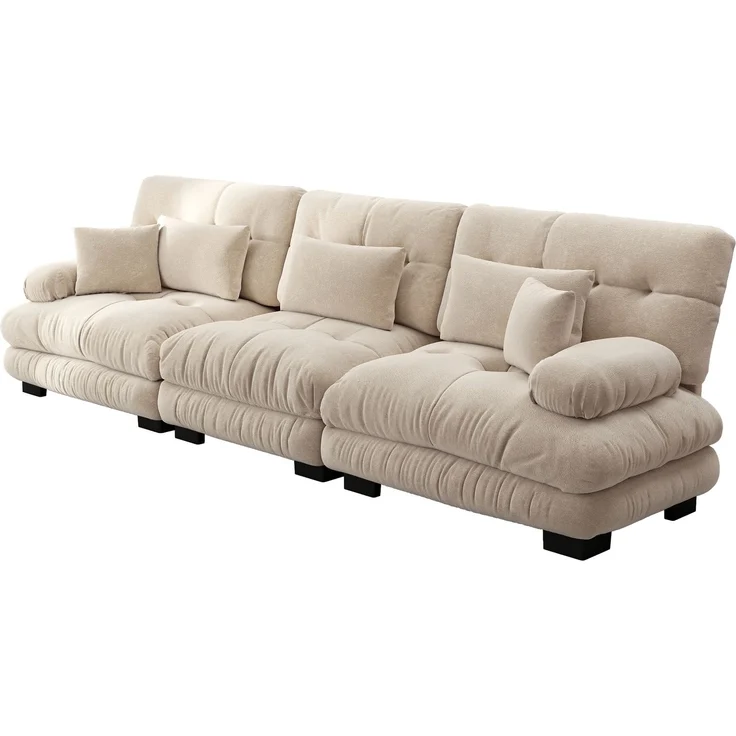 3-Sitzer Modulares Ecksofa mit Tiefensitz,80% Chenille Schlafsofa Komfortabel Gepolstert für Wohnzimmer Apartment Studio Büro,Chenille,Hellbraun, – Bild 6