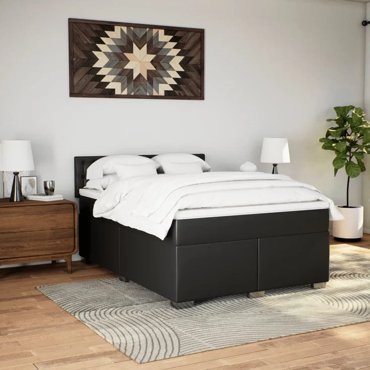 vidaXL Boxspringbett mit Matratze Schwarz 160x200 cm Kunstleder 3288428 – Bild 4
