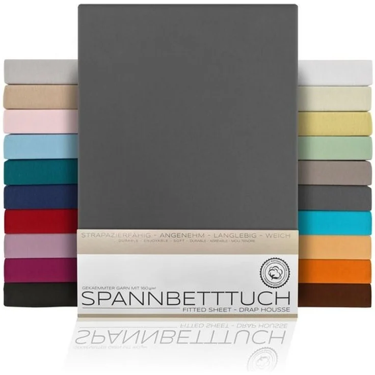 Beautex Spannbettlaken, Gummizug: rundum, (1 Stück), gekämmte Baumwolle Premium Jersey, 160g/m², Dunkelgrau, Standard - 90 x 200 x 30 cm – Bild 4