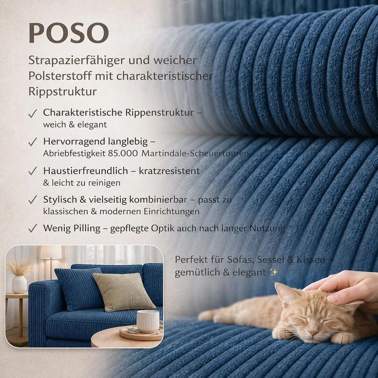 KRISAN MÖBEL Kontinentallbett ASTI Stoff POSO-Cord in Blau 140 × 200 x 106 cm Bett mit Bettkasten und Topper inklusiv – Bild 8