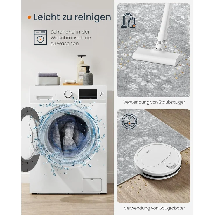 SONGMICS HOME Boho Teppich, 160x230 cm, Schlafzimmer Teppich, Wohnzimmerteppich, rutschfesterteppich, waschbarerteppich, flauschig, Dekoration, für Wohnzimmer, Taubengrau TAR029G02 – Bild 7