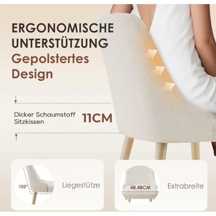 COLAMY Esszimmerstühle 2er Set, Gepolsterter Stuhl mit Holzbeinen, Hohe Rückenlehne für Esszimmer/Restaurant/Café, Beige – Bild 5