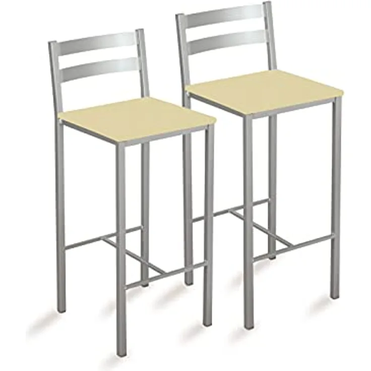 ASTIMESA Zwei hohe Küchenhocker mit horizontalen Streifen, Sitzfläche 60 cm, Kunstleder, Beige