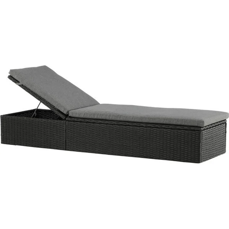 Gardenson Sonnenliege, verstellbar, Grau-Schwarz, Metallrahmen, Kunststoffgeflecht, Schaumstoffauflage, 60.5x37.5x198 cm, Gartenmöbel