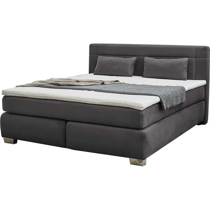 Boxspringbett Royal Mix / Romana Mix, Mikrofaser, Stoff, Grau, 190 x 108 x 212 cm
