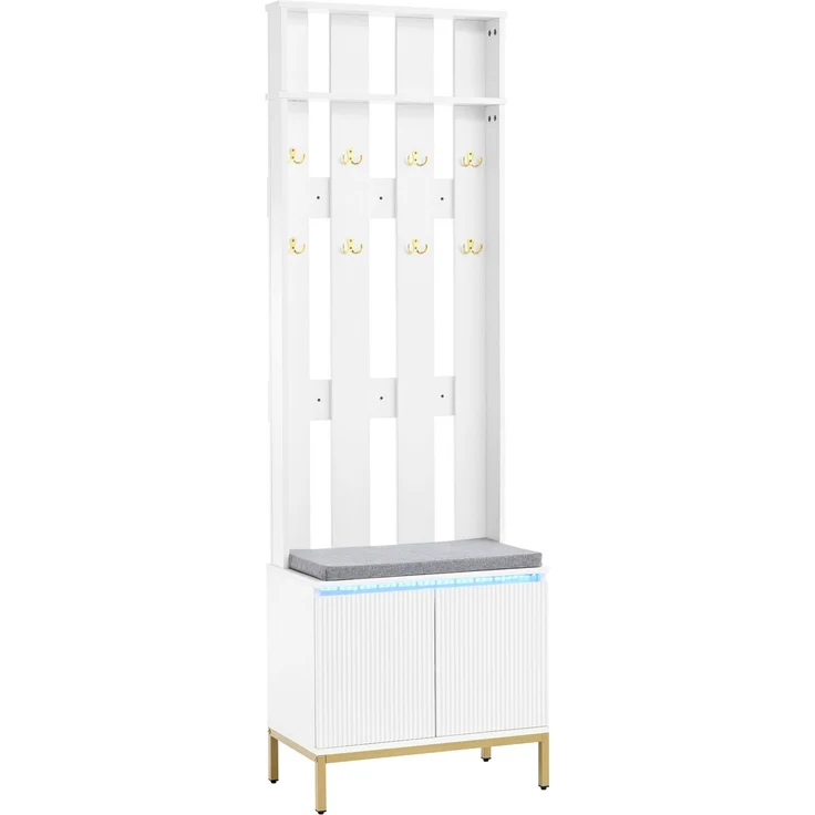 DESVIAE Garderobenschrank Weiß aus MDF/Spanplatte – 60x191,5x35,5 cm – LED-Beleuchtung, 8 Doppelhaken – Bild 8