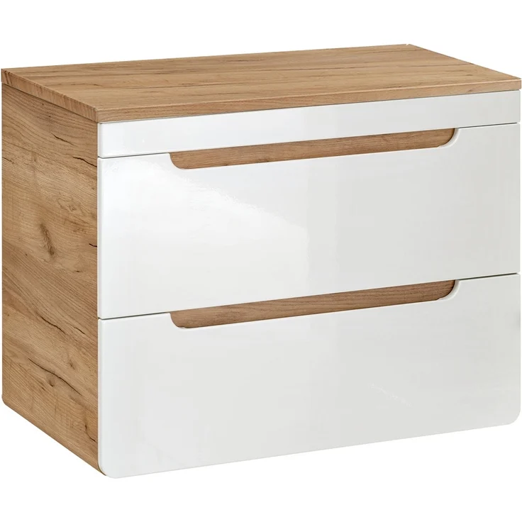 Waschtischunterschrank 81 cm LUTON-56 in Hochglanz weiß mit Wotan Eiche Nb, B/H/T ca. 81/61,5/46 cm – Bild 9