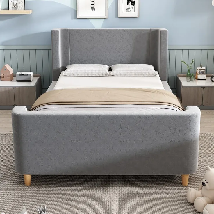 BlingBin Einzelbett (1-tlg, Kinderbett Polsterbett 90 x 200 cm mit kosmischem Muster), Für Jungen & Mädchen, Samt (Ohne Matratze)