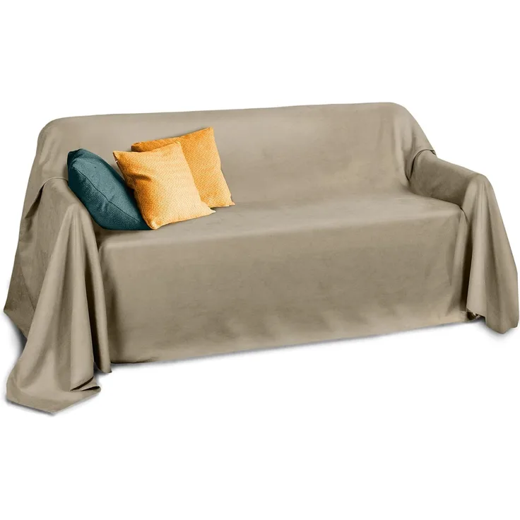 Beautissu Romantica Tagesdecke Plaid Wildlederoptik Natur, 280 x 210 x 1 cm