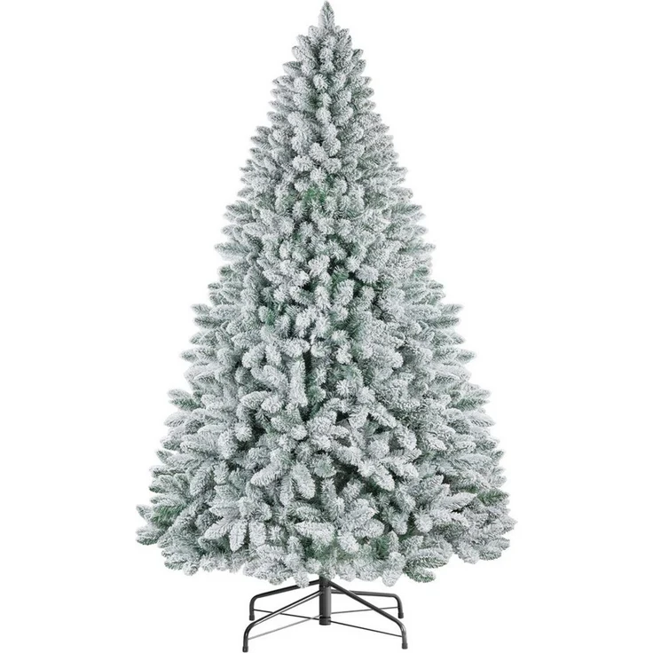 WHEELYOU Künstlicher Weihnachtsbaum 210 cm Dicht beflockte Schneetanne, PVC, Lichterkette, 8 Modi, Dicht beflockte PVC-Schneetanne, volle Zweige, markanter Winterlook, Warmgelbe Lichterkette, 8 Modi, dichte Beflockung, Metallständer – Bild 1